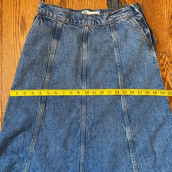 Zara The Denim Boho Signature High Waist Panel Side Zip A Line Maxi Skirt M - Picture 9 of 11